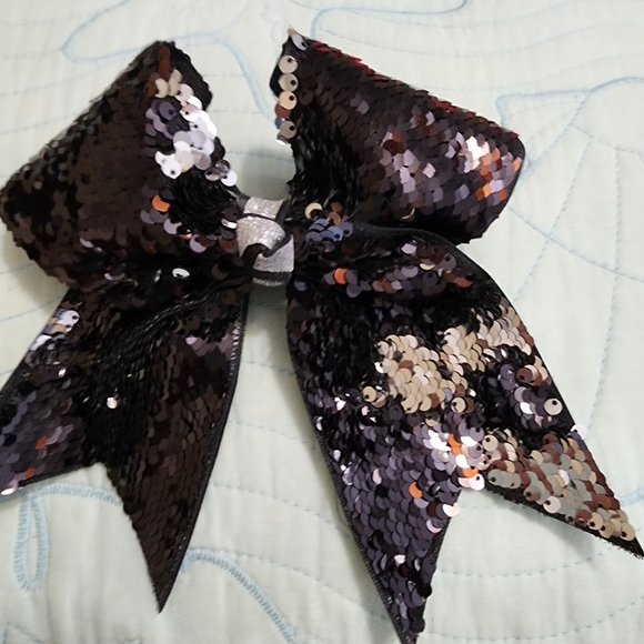 Black and Silver sequin Cheer bow - Picture 3 of 7